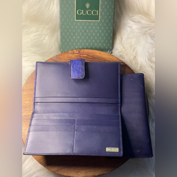 GUCCI Navy Blue & Royal Ostrich Leather Wallet w/Box - Picture 8 of 11